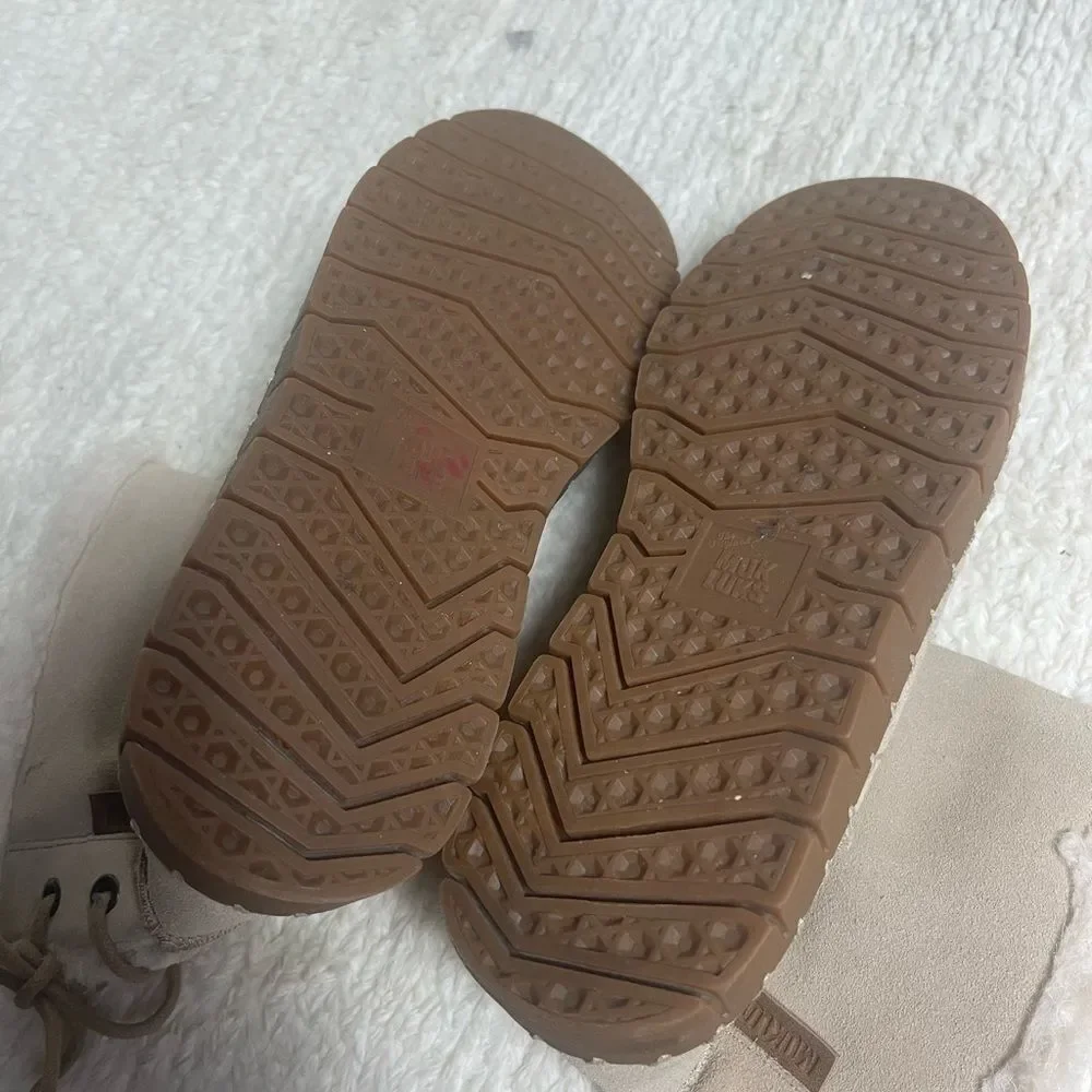Mukluks leather suede khaki Ankle Boots back lace closure Faux fur lining SZ6.5